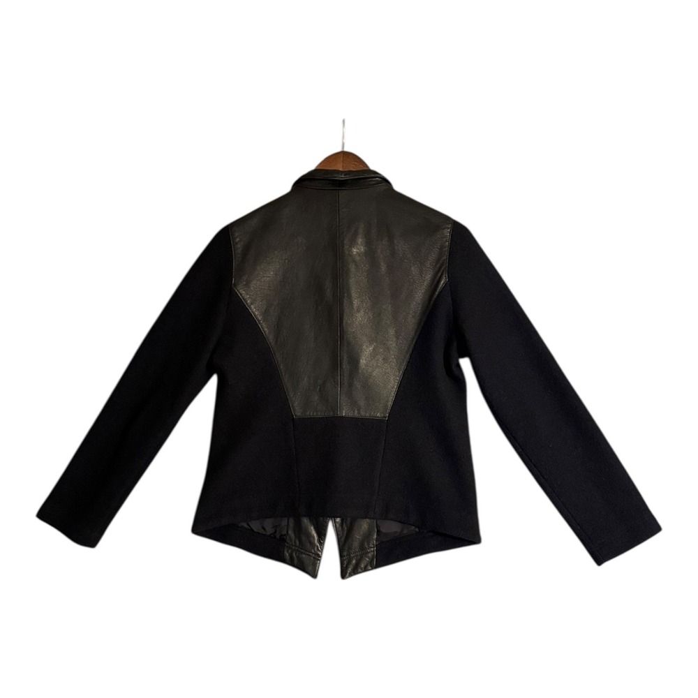 Eileen Fisher Wool Leather Moto Jacket S Black Asymmetrical Modern Zip Up - Picture 3 of 11